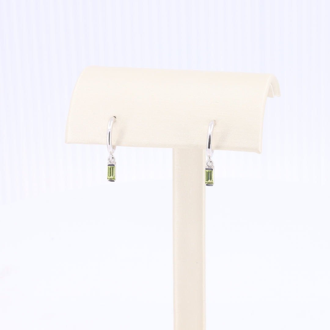 Peridot Drop Huggie Earrings in White Gold