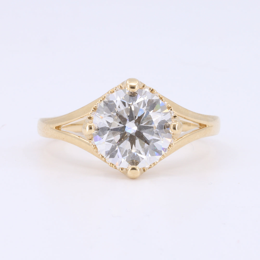 Split Shank with dropped Halo Lab-Grown Diamond Ring in Yellow Gold