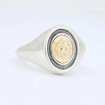 Load image into Gallery viewer, Sunflower Signet Ring in Sterling Silver and 14KT Yellow Gold Plate - Kizer Cummings Jewelers