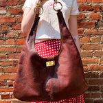 Load image into Gallery viewer, Brown Leather Shoulder Bucket Bag with Brass Hardware