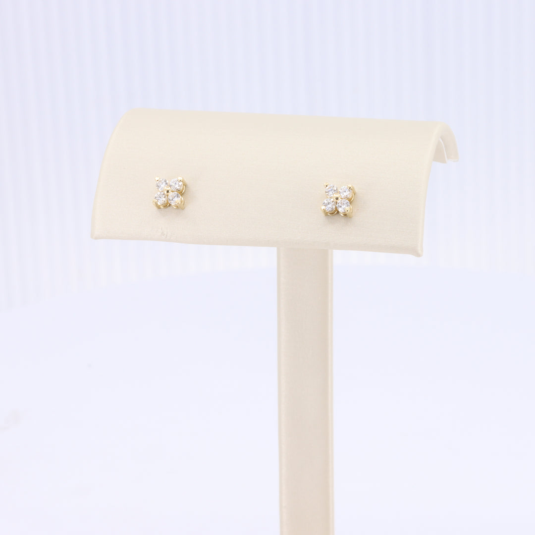 Small Diamond Quatrefoil Studs in Yellow Gold
