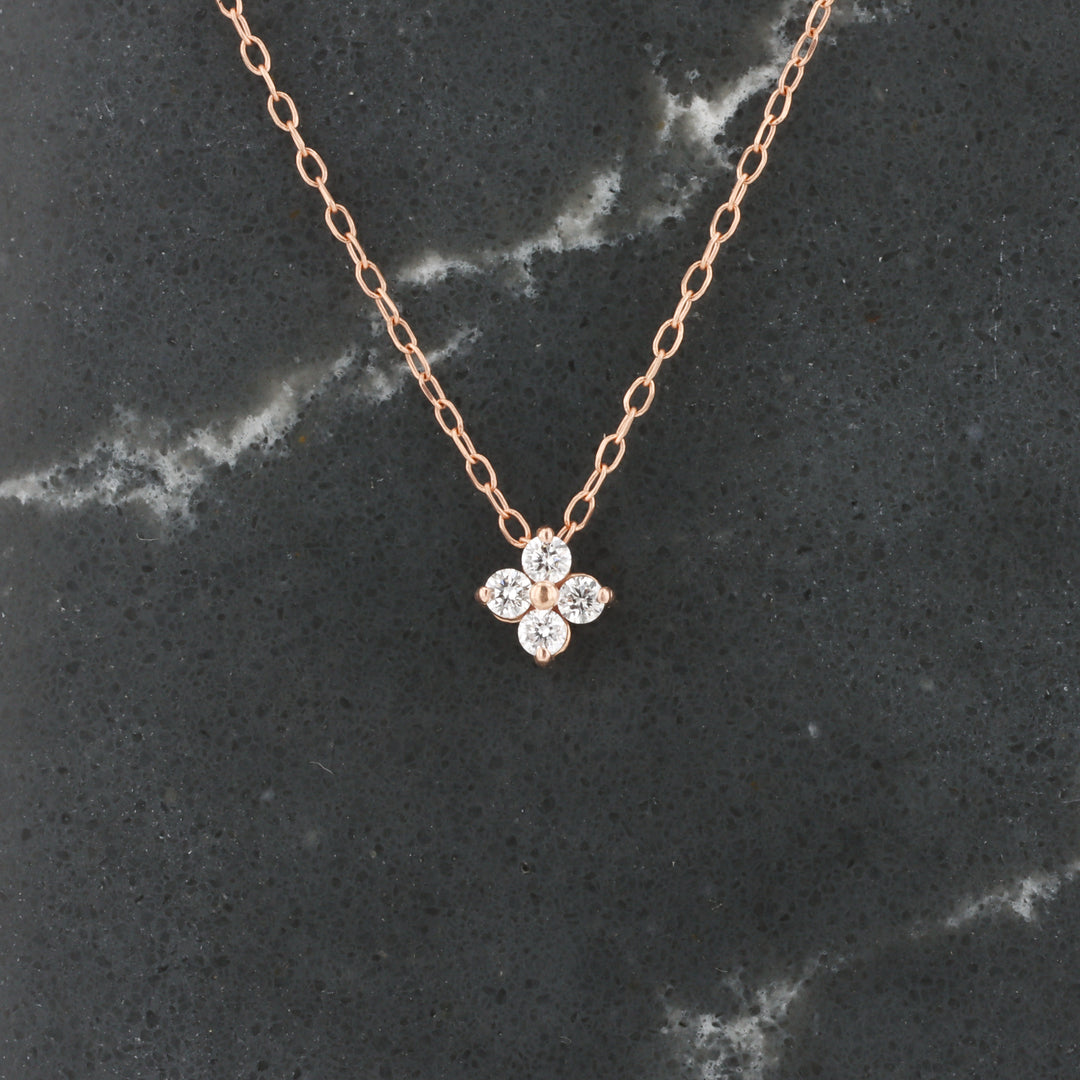 Small Quatrefoil Diamond Pendant in Rose Gold