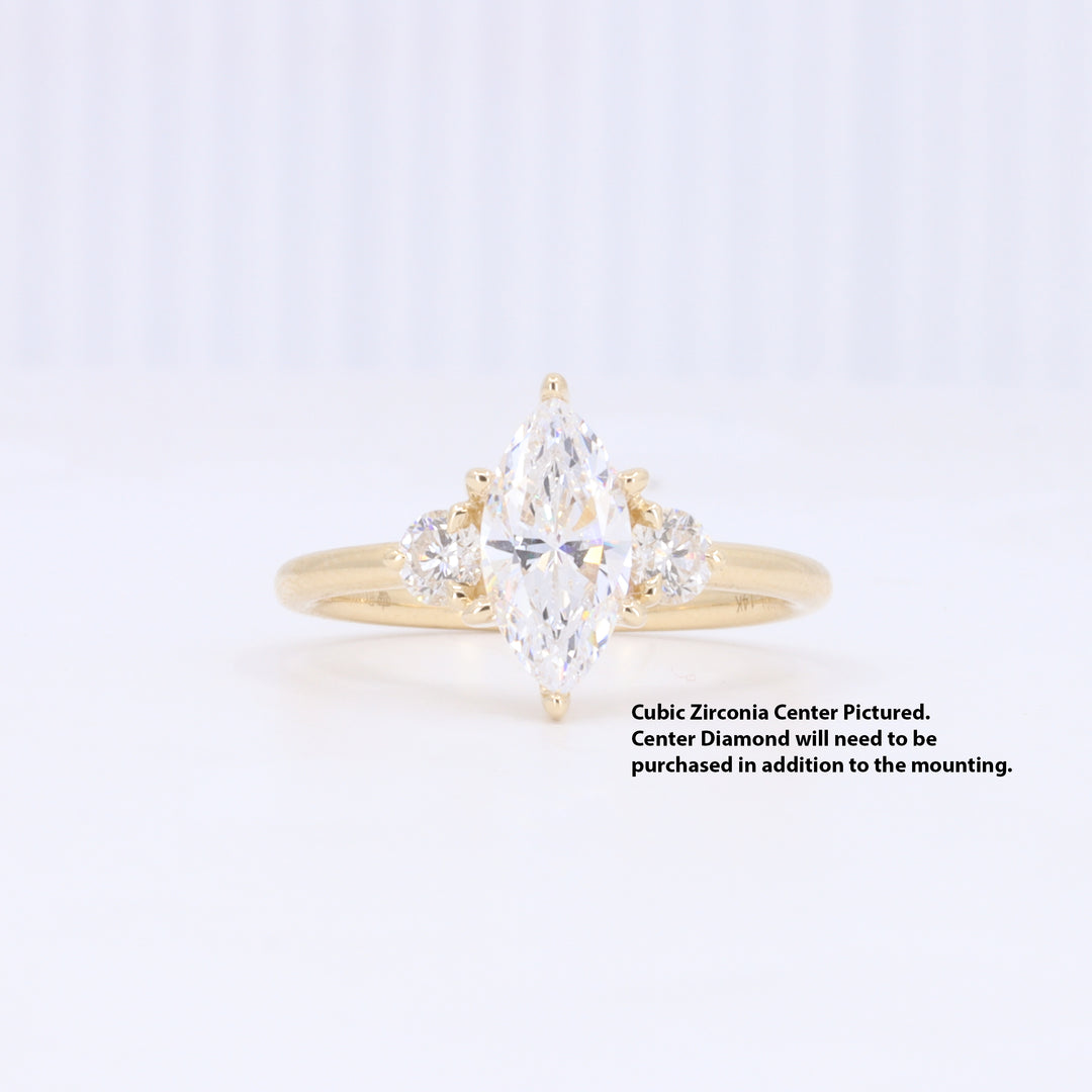 SEMI-MOUNT Three Stone Diamond Engagement Ring in Yellow Gold