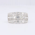 Load image into Gallery viewer, Elegant three-row silver ring adorned with sparkling round and heart-shaped diamonds. Perfect for special occasions.