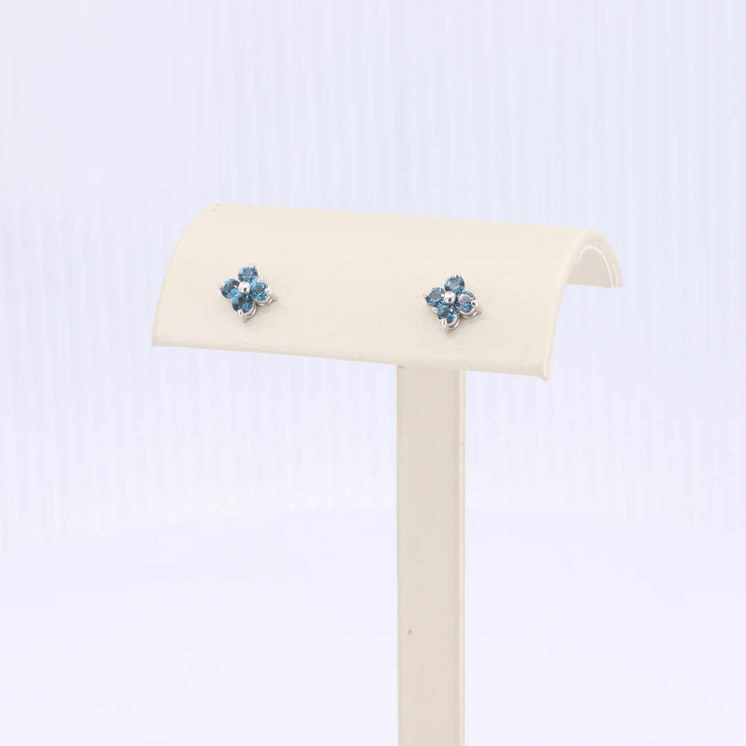 London Blue Topaz Quatrefoil Studs in White Gold