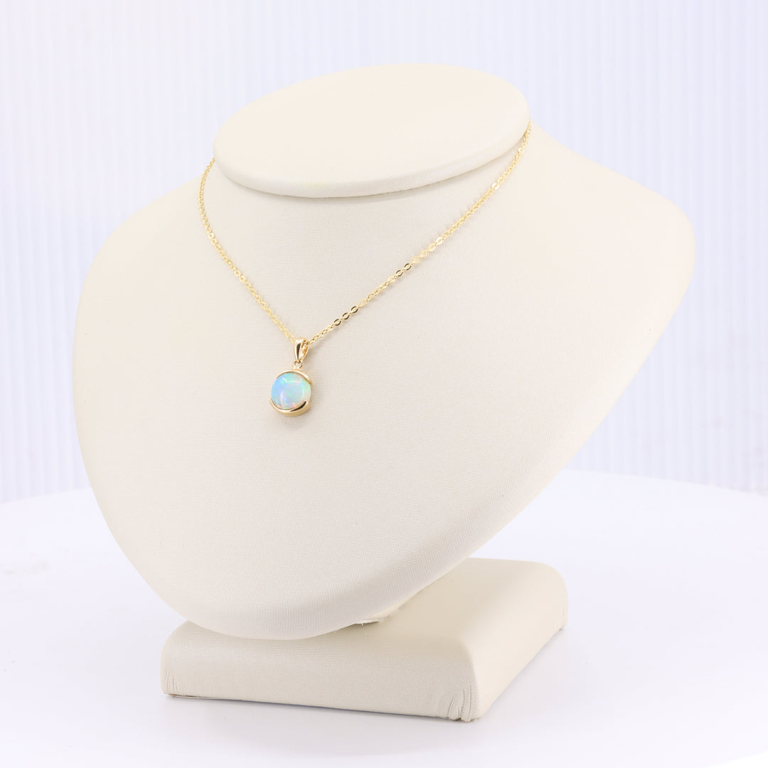 Australian Opal Half-Bezel Pendant in Yellow Gold