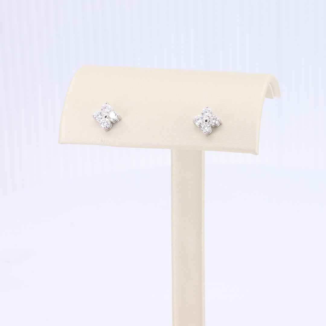 Medium Quatrefoil Diamond Stud Earrings in White Gold