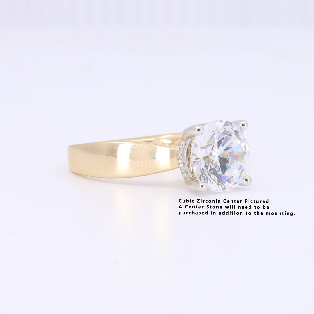 SEMI-MOUNT Hidden Halo and Wide Shank Diamond Engagement Ring in Yellow and White Gold