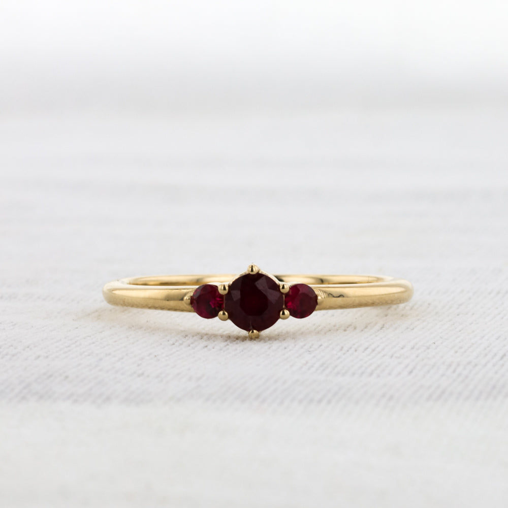 Three-Stone Ruby Ring in Yellow Gold
