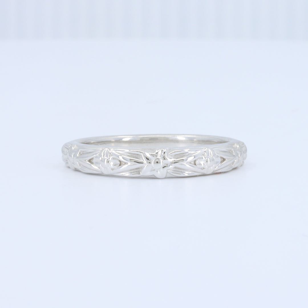 Floral Tapered Band in White Gold