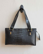 Load image into Gallery viewer, Black Alligator Vinyl Shoulder Purse with Brass Hardware and Five Internal Compartments - Kizer Cummings Jewelers