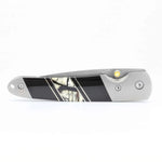 Load image into Gallery viewer, Damascus Steel Blade Liner Lock Pocket Clip Knife w/Mammoth Tusk and Jet Inlay -4" Closed - Kizer Cummings Jewelers