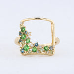 Load image into Gallery viewer, Open Square Diamond and Gemstone Cluster Ring in Yellow Gold
