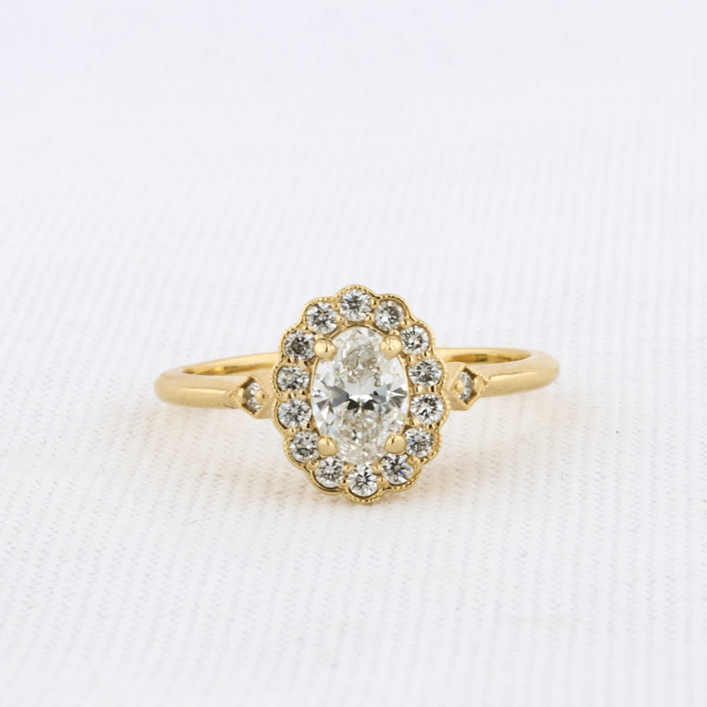 Poppy Halo Ring with Oval Diamond in Yellow Gold