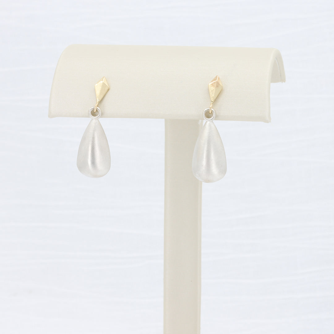 Teardrop Dangle Earrings in Sterling Silver w/14K Yellow Gold Posts and Top