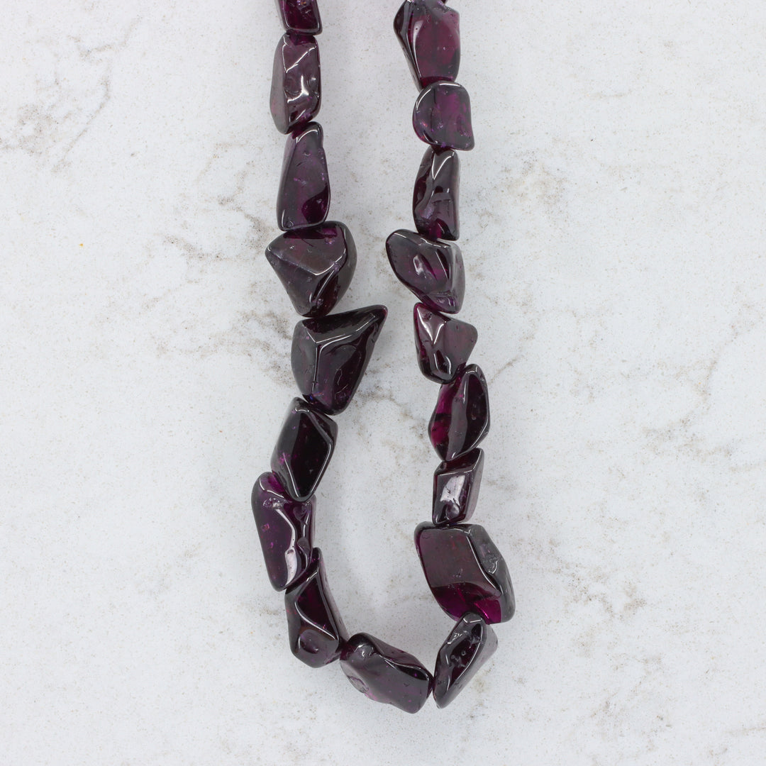 Grape Garnet Baroque Bead Strand Necklace, Polished Rough Drilled Beads with Sterling Silver Clasp, 16–18"