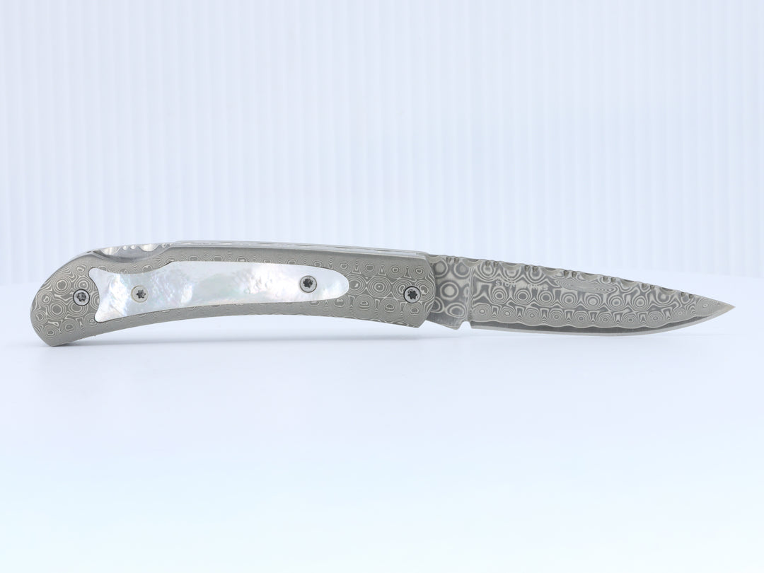 3" Lockback Knife- Full Damascus Steel Knife w/Mother of Pearl inlay