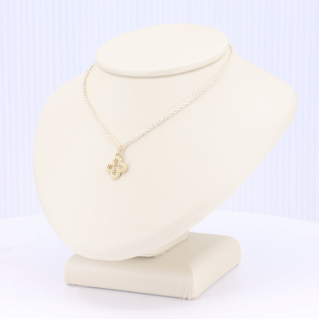 Beaded Clover Charm in Yellow Gold with Sterling Silver Chain