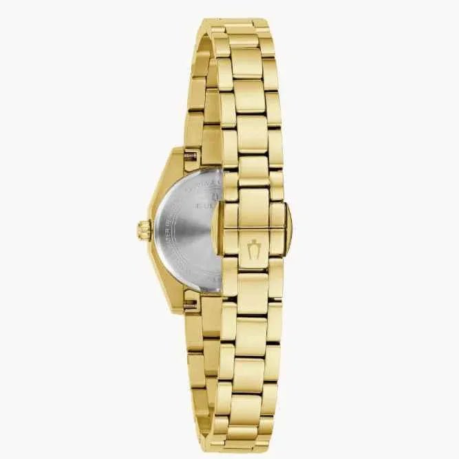 Bulova Surveyor- Light Pink Round Face w/ Yellow Metal Features and Band - Kizer Cummings Jewelers