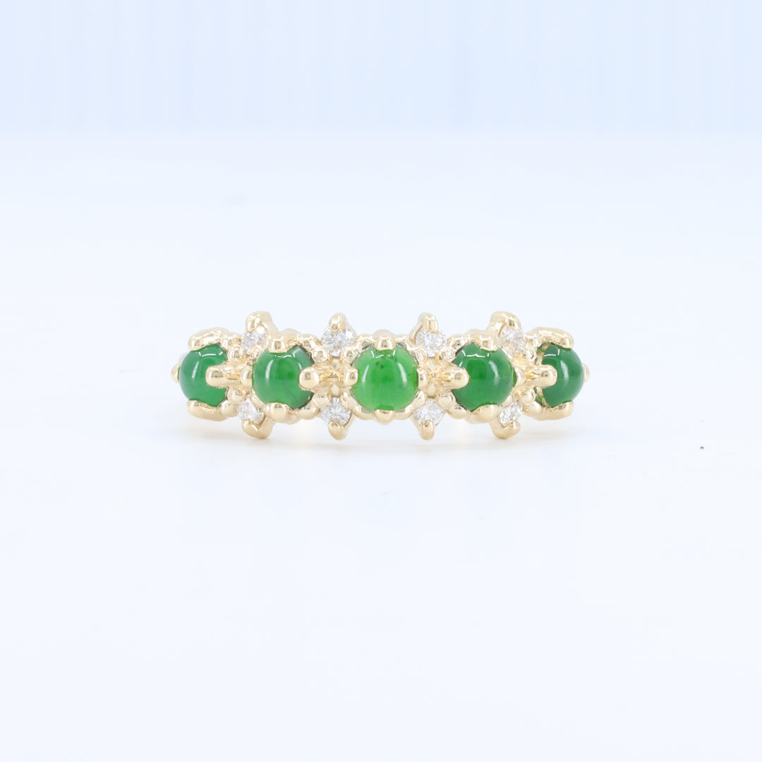 Jade Cabochon 5-stone Band with Diamond Accents in Yellow Gold
