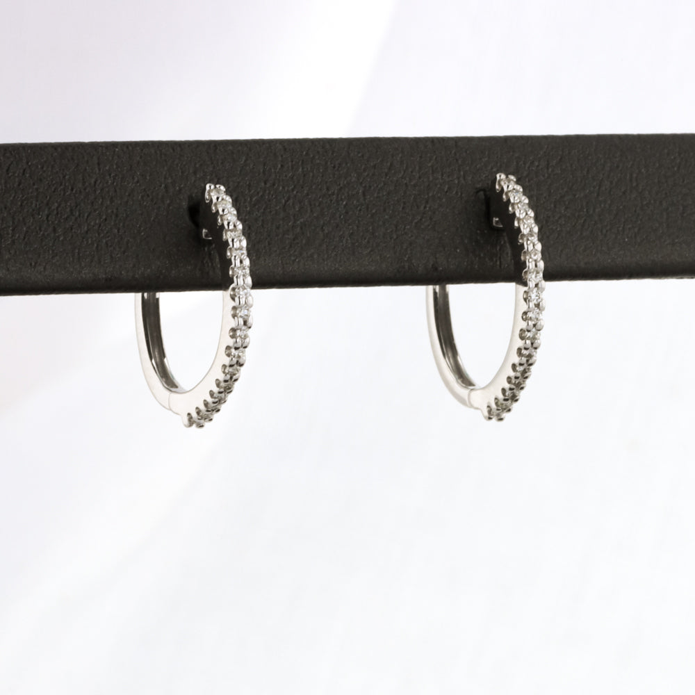 Straight Diamond Huggie Earrings in White Gold