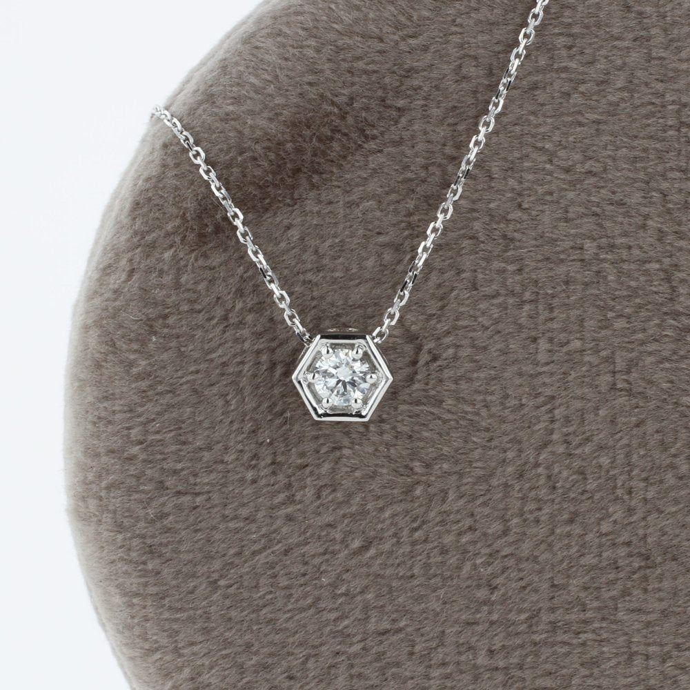 Small Hexagonal Diamond Necklace in White Gold