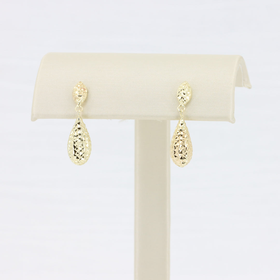 Diamond-Cut Puff Teardrop Dangle Earrings in 14K Yellow Gold