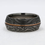 Load image into Gallery viewer, Kona Pattern Damascus Steel Band with Gold Inlay