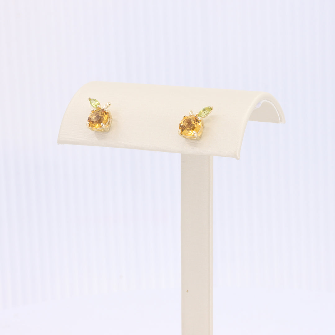 14K Yellow Citrine and Peridot Tangerine Fruit Stud Earrings