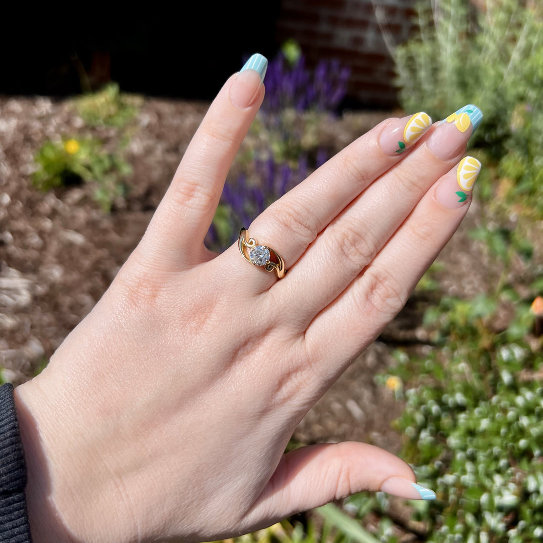 Swirl Solitaire Engagement Ring in Yellow Gold