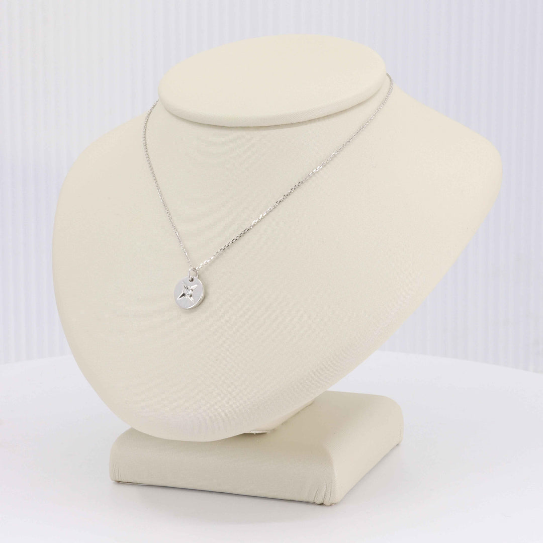 Star Set Diamond Medallion Necklace, 0.02cttw in 14K White Gold, 18 inch - Kizer Cummings Jewelers