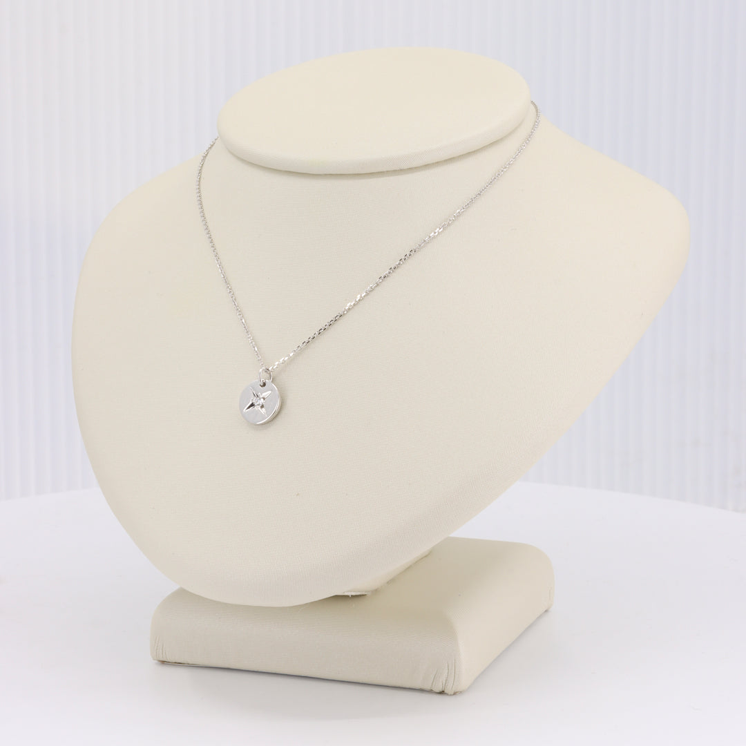 Star Set Diamond Medallion Necklace, 0.02cttw in 14K White Gold, 18 inch