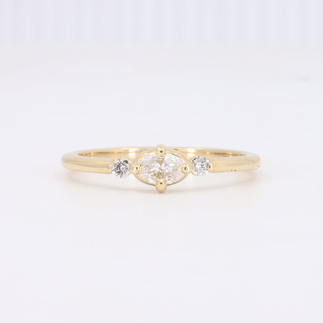 East-West Oval Diamond Ring with Diamond Trim in Yellow Gold