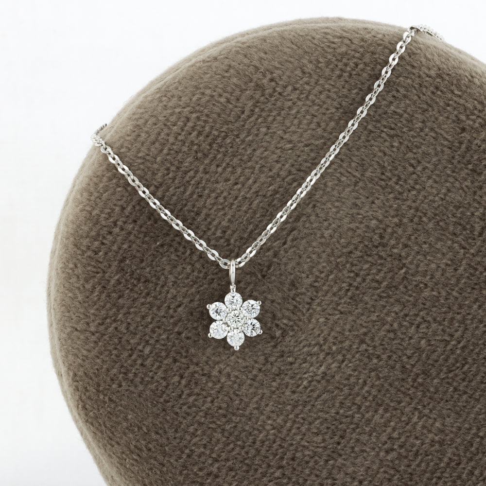 Diamond Flower Cluster Necklace in White Gold