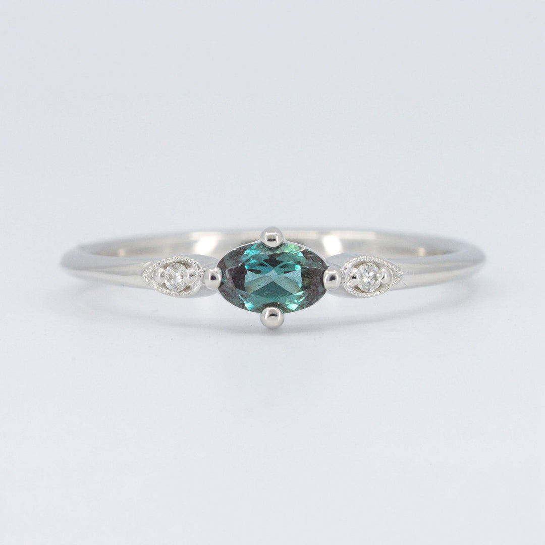 Lab-Grown Alexandrite Birthstone Ring, 0.29ct Alexandrite and 0.02cttw Diamonds in 10K White Gold