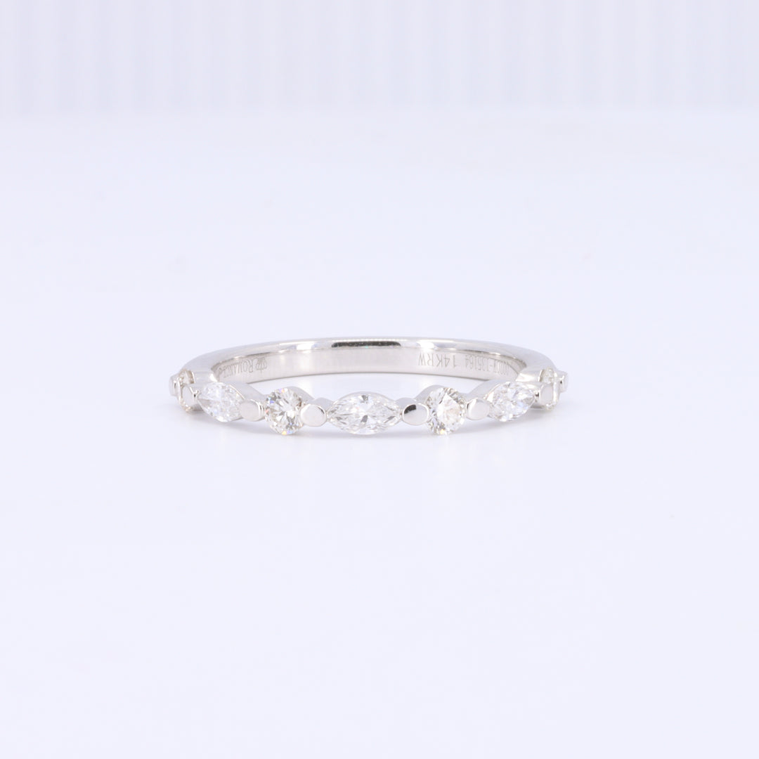 Alternating Marquise and Round Diamond Wedding Band in White Gold