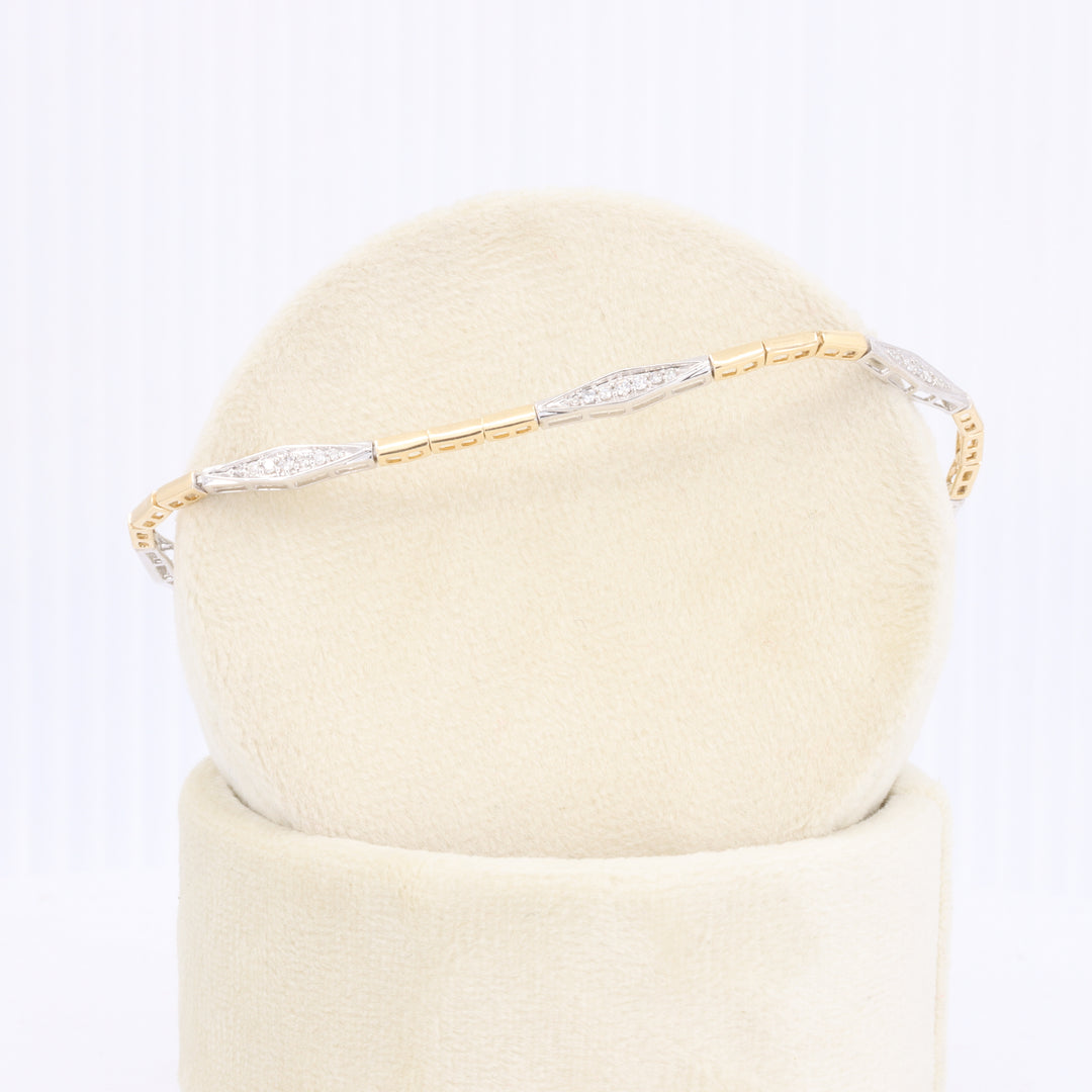 Diamond Cluster Station Line Bracelet in Two-Toned Gold 7"