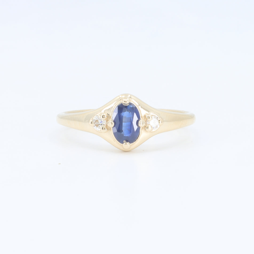 Oval Sapphire w/Diamond Trim Signet Birthstone Ring in Yellow Gold