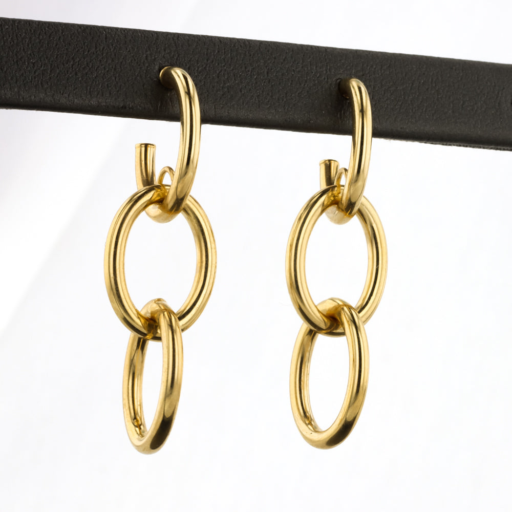 Triple Chain Post Earrings in Yellow Gold