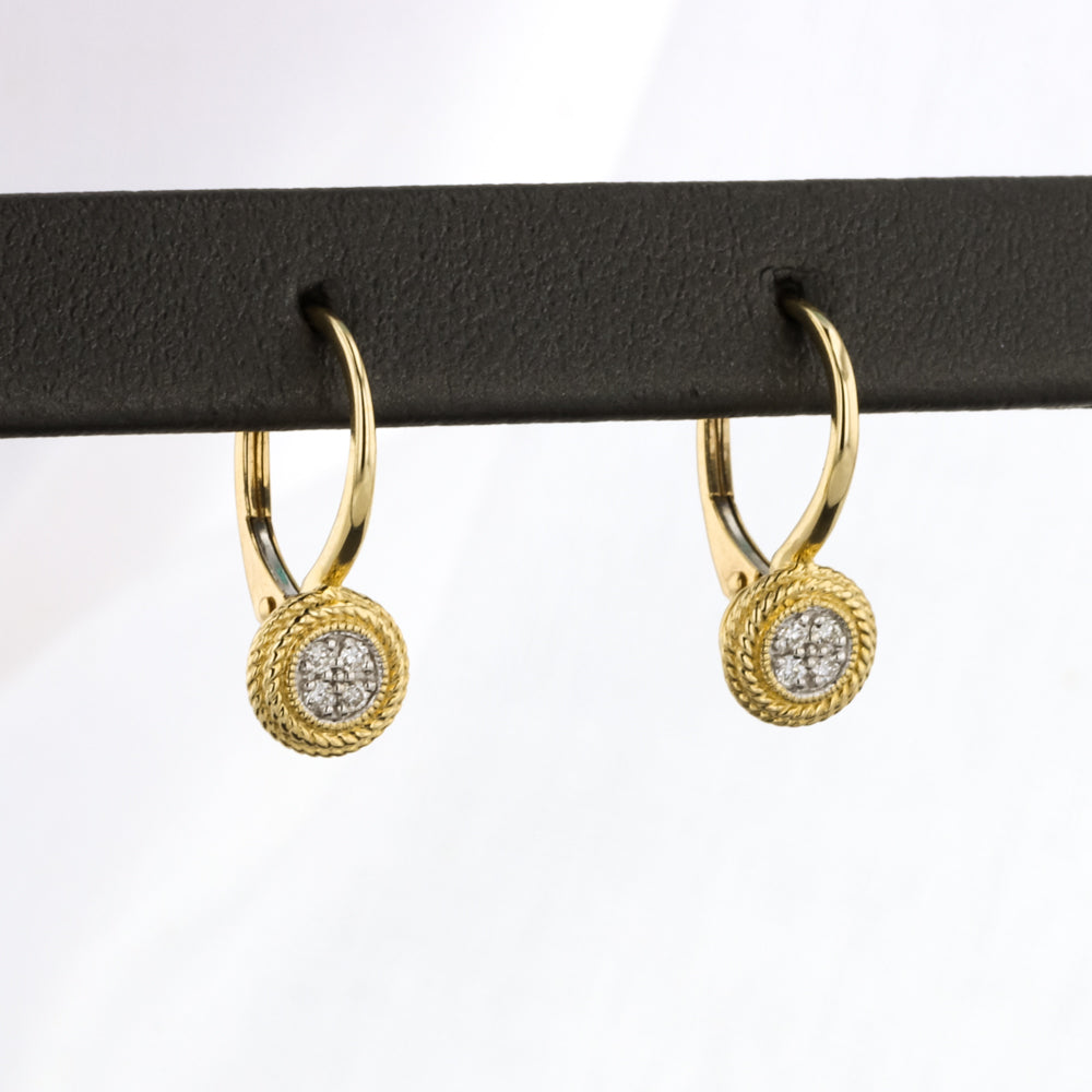 Round Twisted Rope Frame Diamond Earrings in Yellow Gold