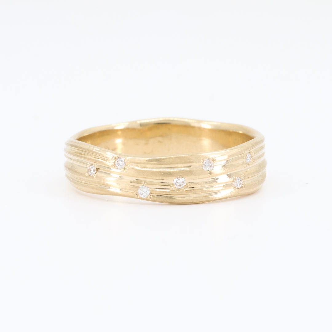 Freeform Textured Diamond Band, 0.04cttw in 14K Yellow Gold, Approximately 5mm