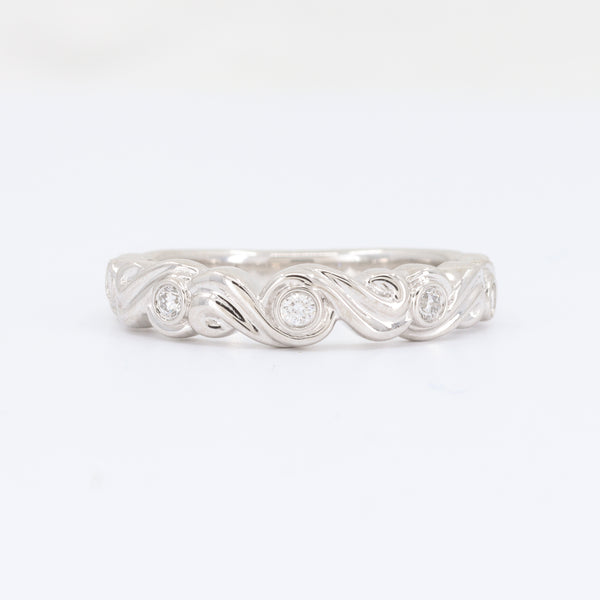 Wavy Bezel Set Diamond Band, 0.10cttw in 14K White Gold - Kizer Cummings Custom Jewelers