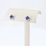 Load image into Gallery viewer, Blue Sapphire Beaded Halo Stud Earrings, 1.51cttw in 14K White Gold