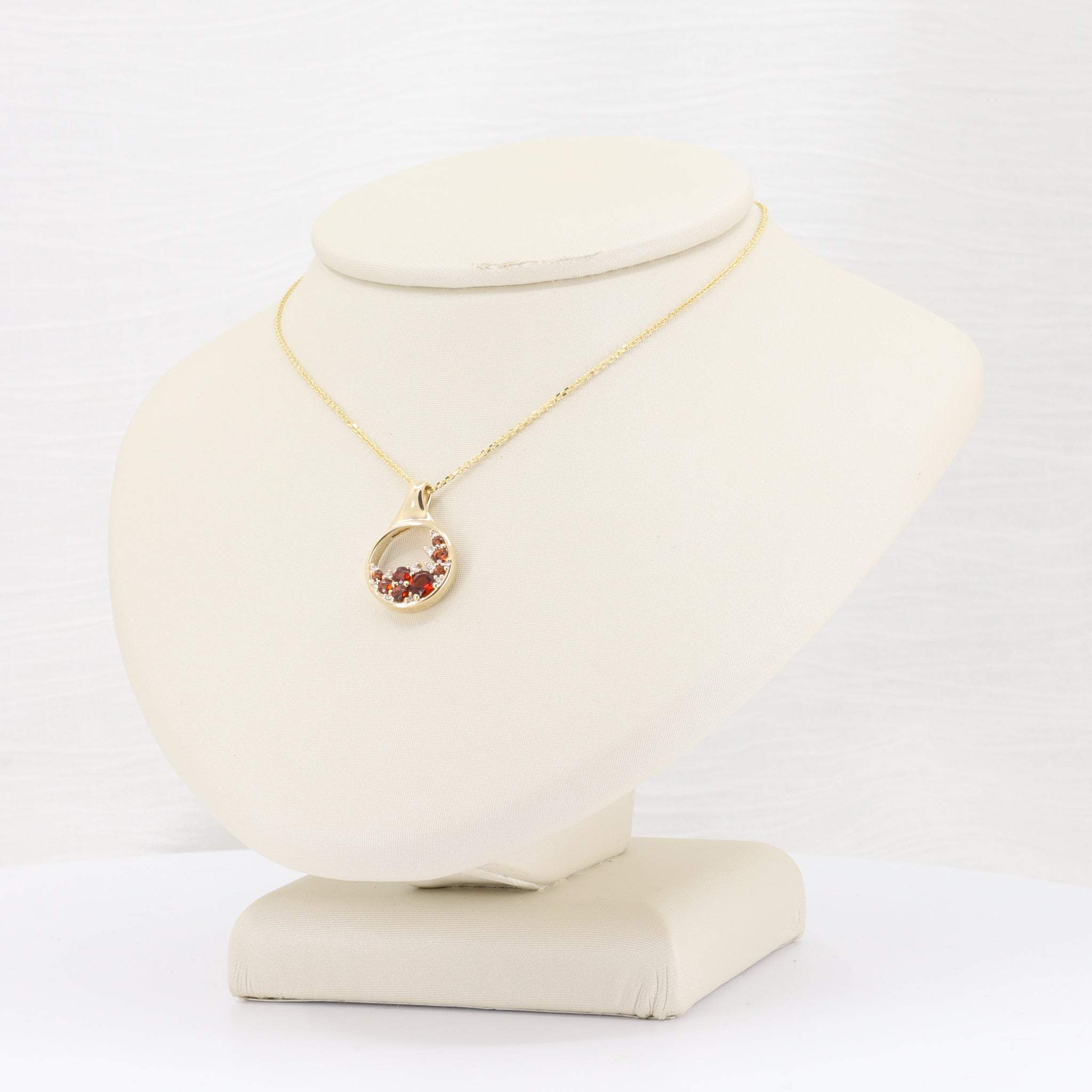 Garnet and Diamond Cluster Circle Pendant, 0.50cttw Garnet with 