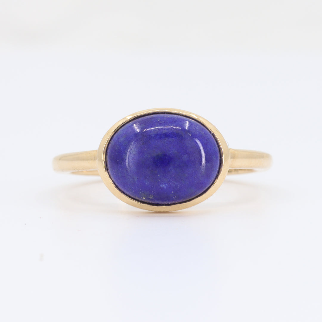 Lapis Cabochon Bezel Set Ring in Yellow Gold