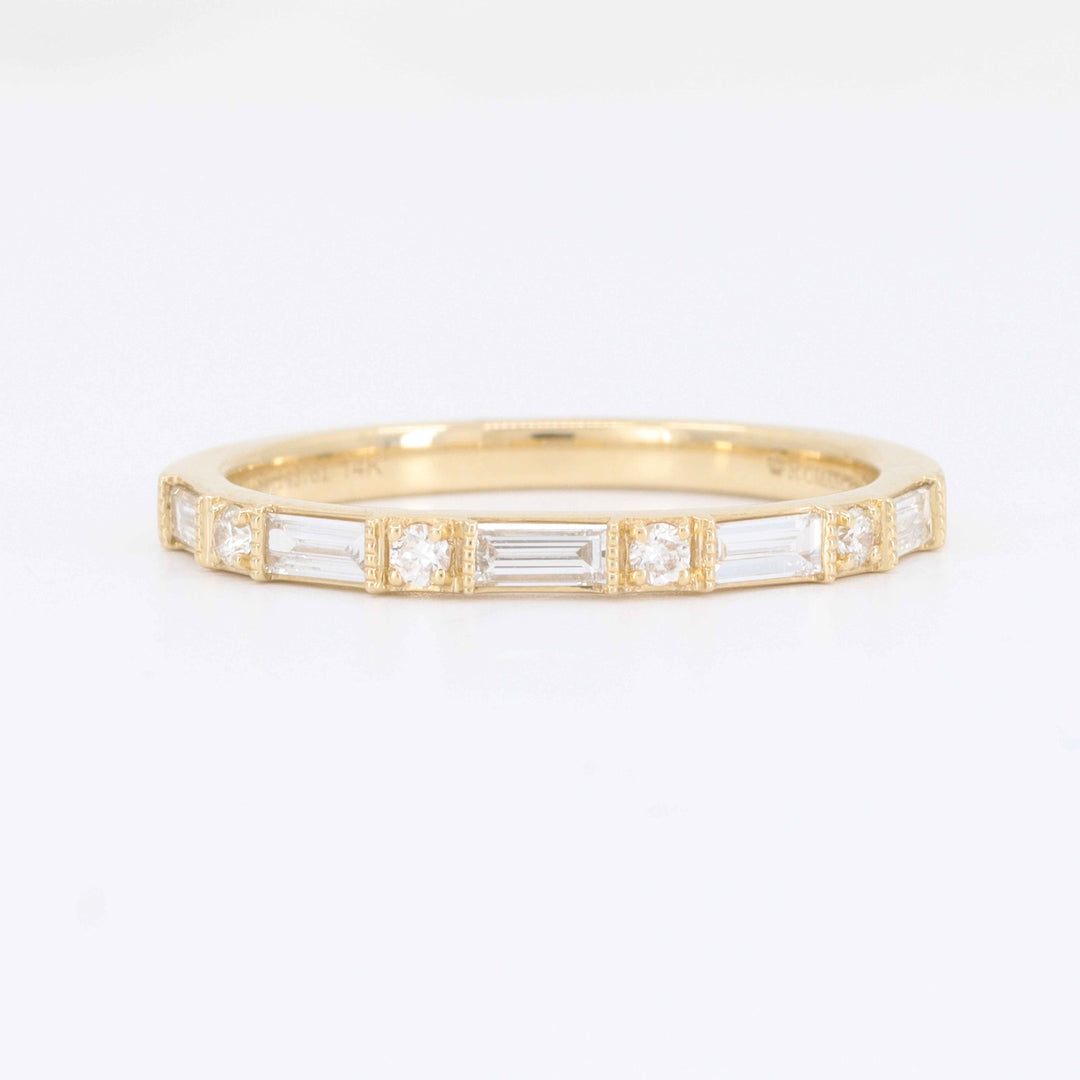 Baguette & Round Diamond Band, 0.33cttw in 14K Yellow Gold