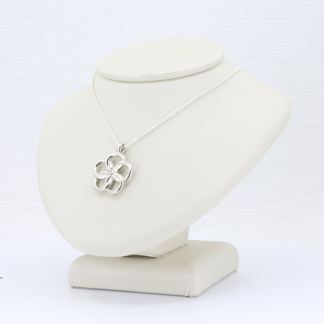Chain Mail Flower w/ Diamond Accent Pendant in Sterling Silver