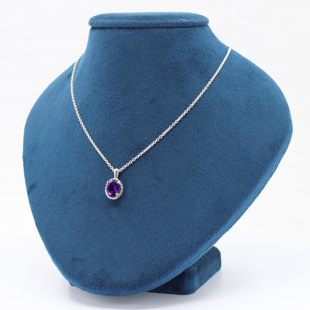 Amethyst Pendant, 1.74ct Oval Amethyst in Sterling Silver, 16–18 inch Chain