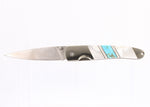 Load image into Gallery viewer, Steel 4&quot; Linerlock Knife with pocket clip- Turquoise and Mother of Pearl Inlay

