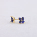 Load image into Gallery viewer, Quatrefoil Sapphire Earrings 14KT Yellow Gold
